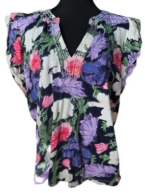 Anthropologie Maeve Floral Boho Blouse 3X Plus Flutter Sleeve Cottagecore Top